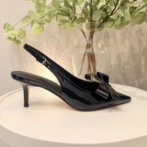 Marc Fisher Fallon Bow Patent Slingback Heel Pointed Toe Black Womens 7.5